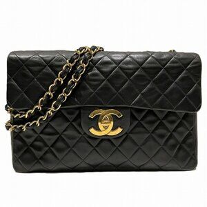 Authentic CHANEL Jumbo Maxi XL 24K Gold Flap Bag Lambskin Chain Shoulder Black